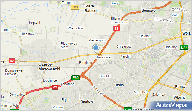 mapa Jawczyce, Jawczyce gmina Ożarów Mazowiecki na mapie Targeo